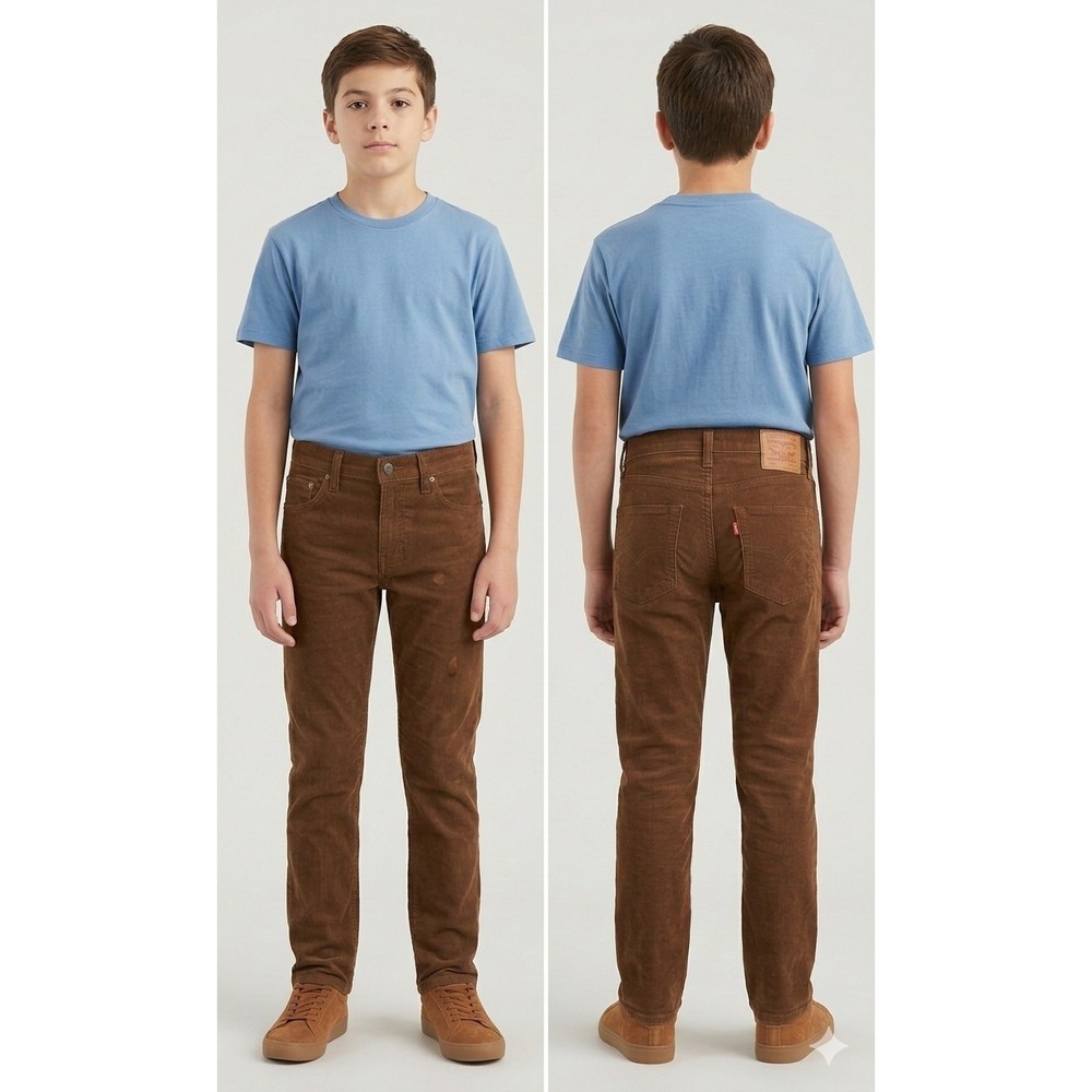 Levi's 513 Boys Pants 12 Regular Brown Corduroy Slim Straight Stretch Denim